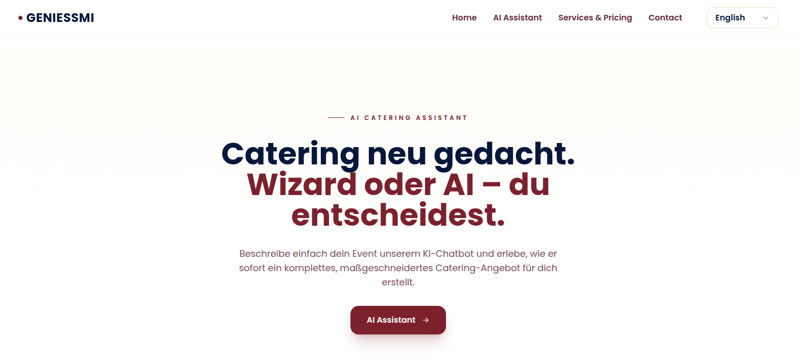 Geniessmi Startseite oder KI-Assistent Übersicht